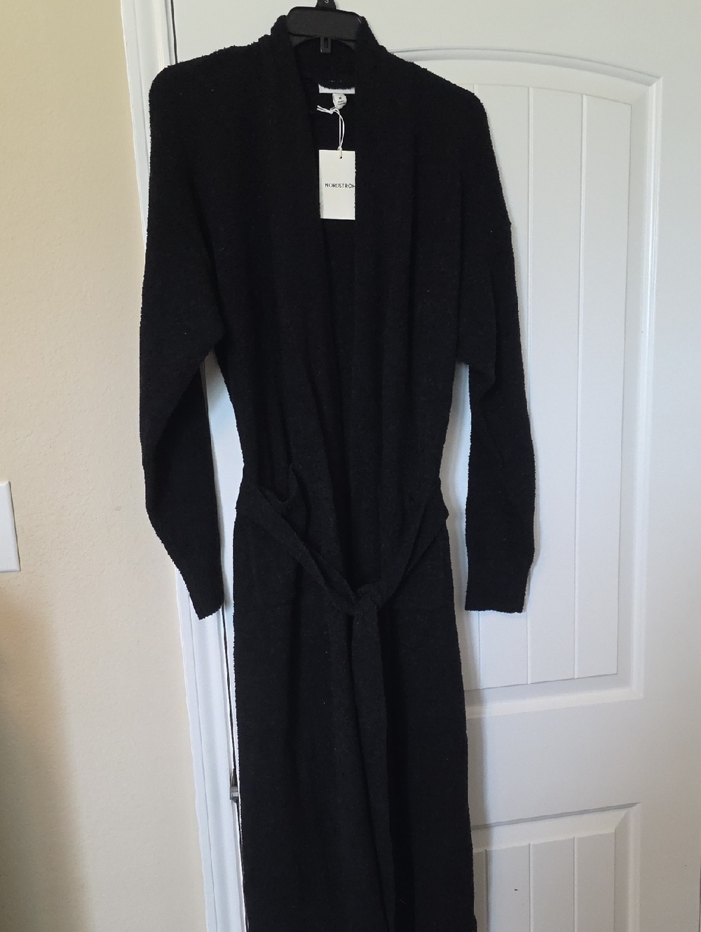 Nordstrom Black Long Knit Cardigan Robe with Belt